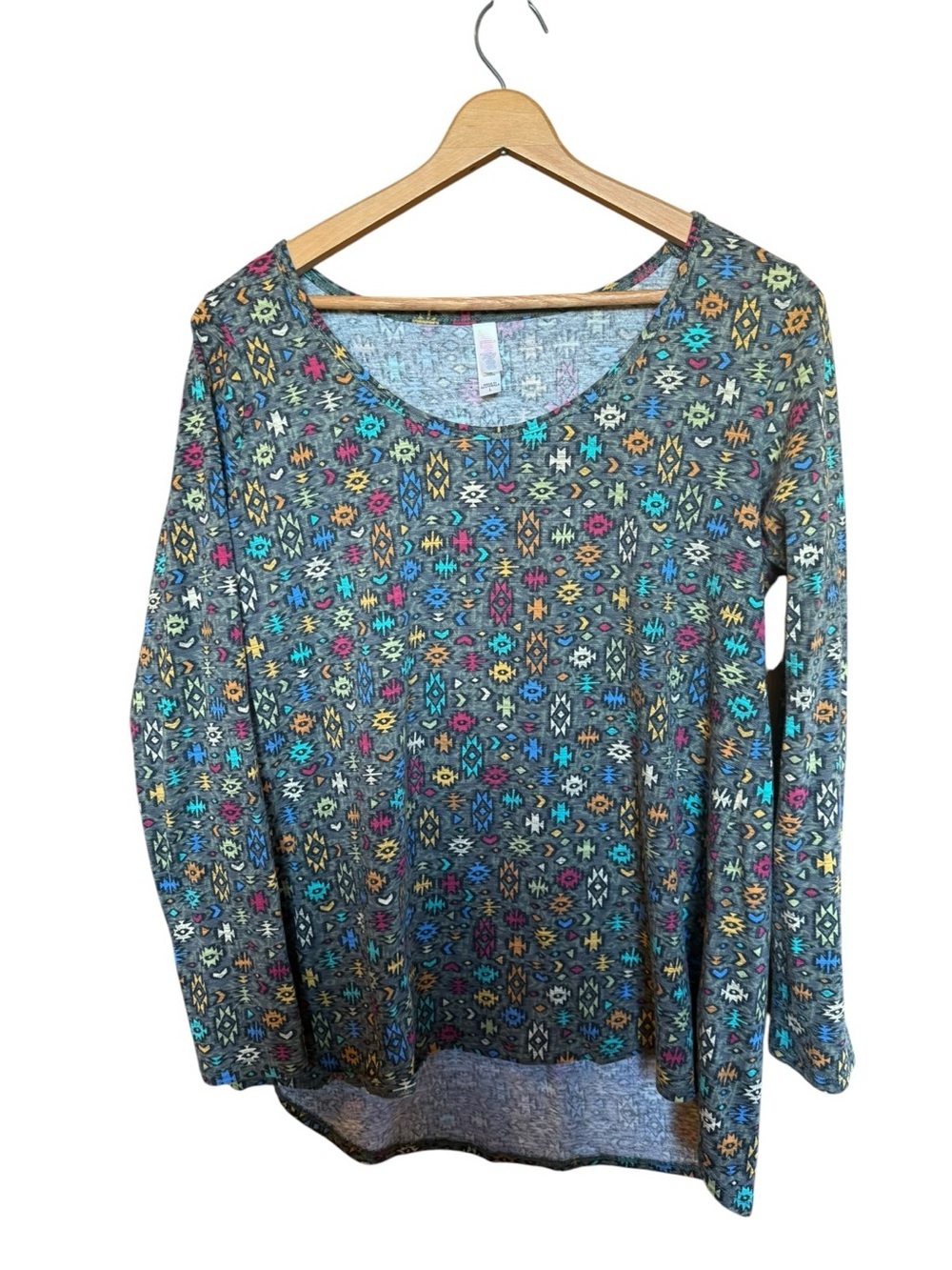 Olive Green Long-Sleeve Scoop Neck Patterned  Lularoe Lynnae Women's Top